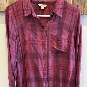 Lucky Brand Maroon long plaid shirt